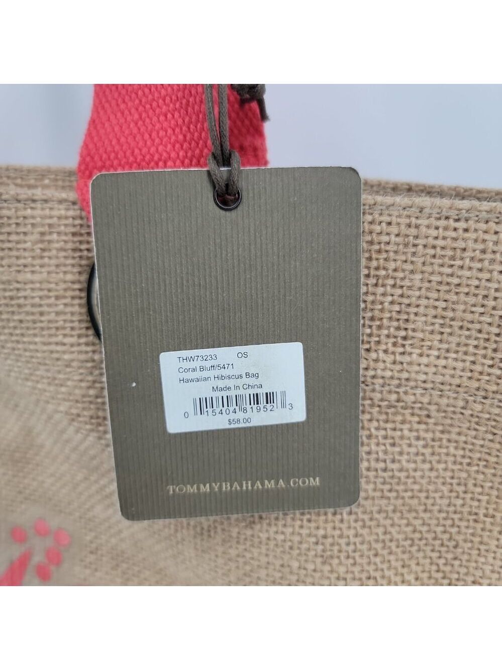 Tommy Bahama Hawaiian Hibiscus Jute Beach Tote Bag NWT Island Vacation Bag - Picture 6 of 12